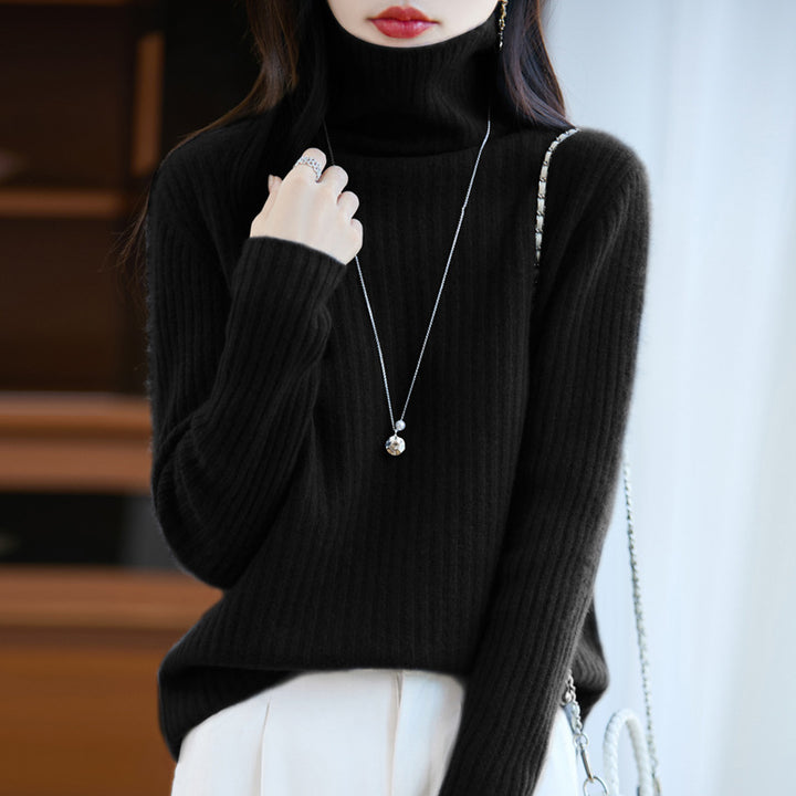 Women's Slim Fine Knit Turtleneck Sweater with Fine Rib Structure and Cashmere-like Feel Mune Fashion