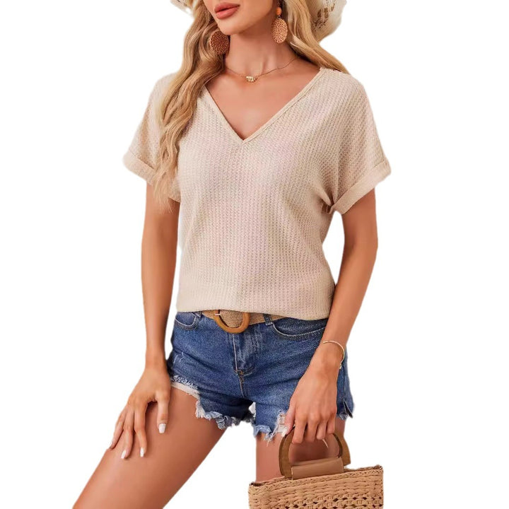 Women's airy knitted short-sleeve top with crocheted mandala back insert Mune Fashion