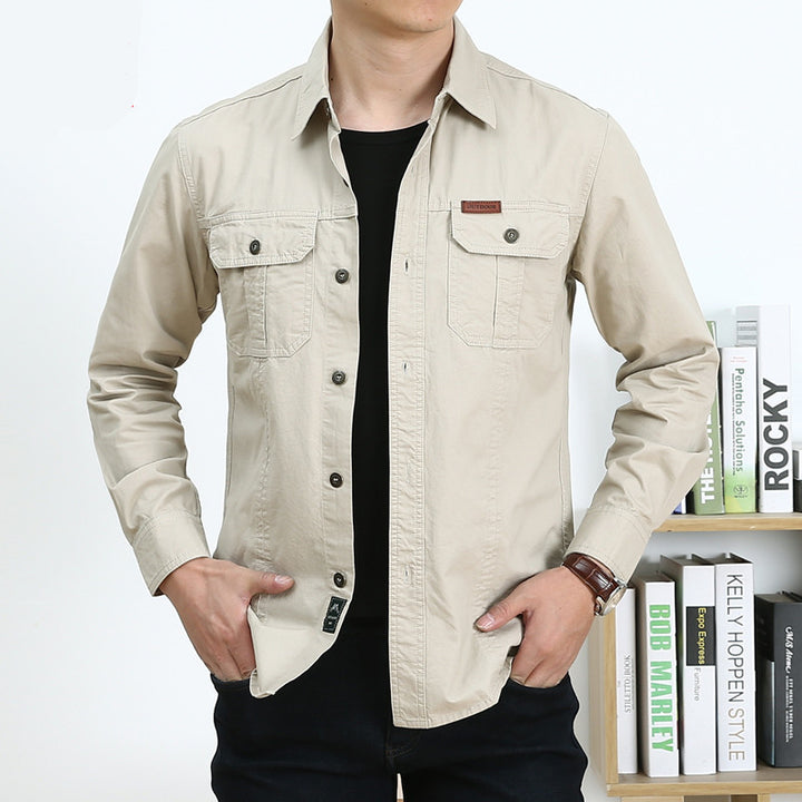Men's Cotton Utility Overshirt with Chest Patch Pockets and Reinforced Seams Mune Fashion