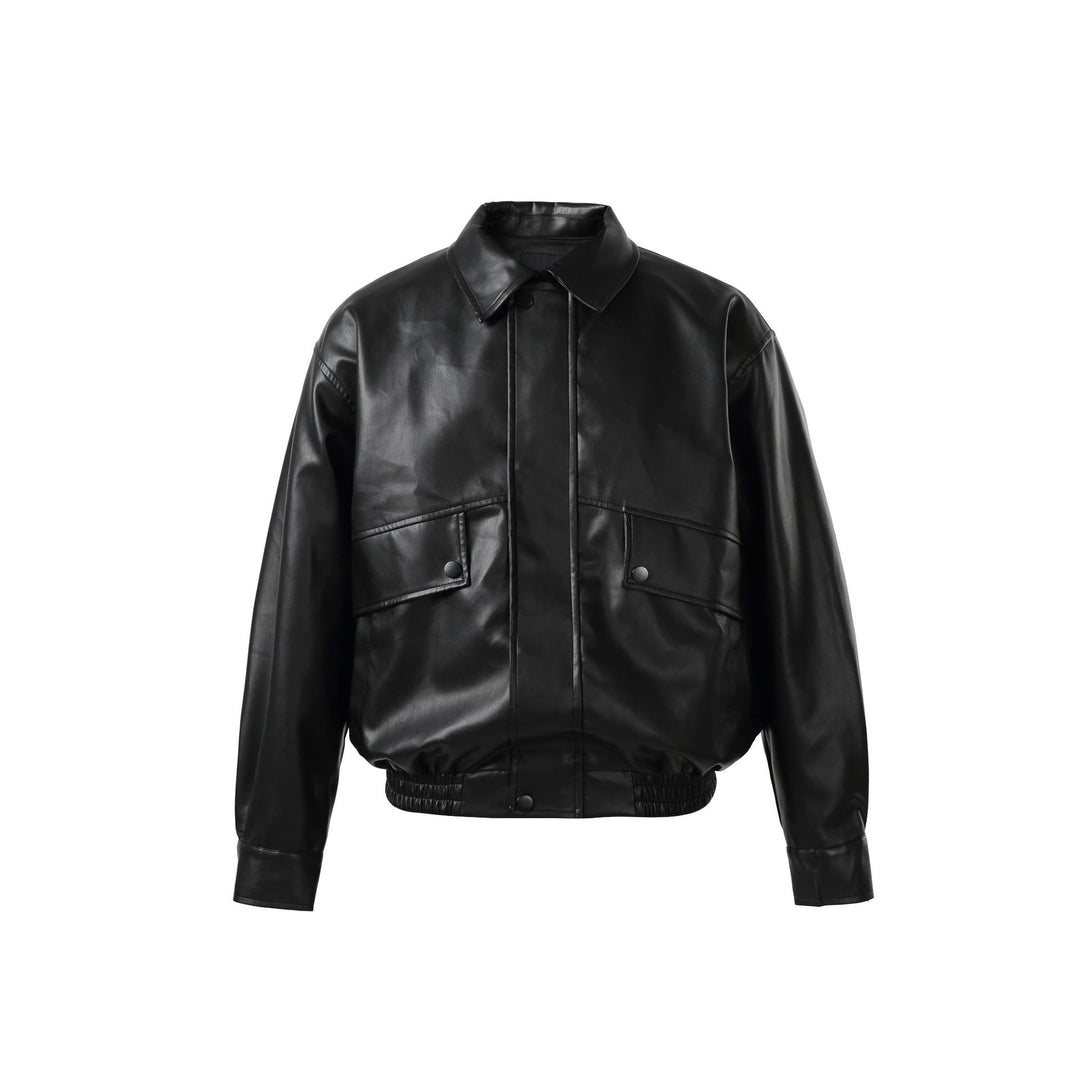 Unisex Short Cut Faux Leather Bomber Jacket with Boxy Cut Mune Fashion