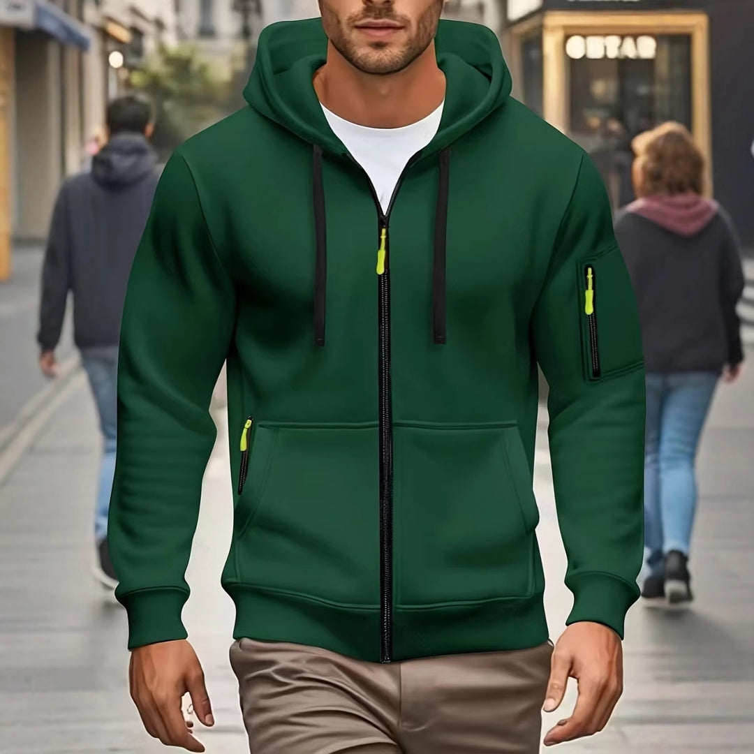 Men's functional hooded jacket with full zip, arm pocket, and elastic cuffs Mune Fashion