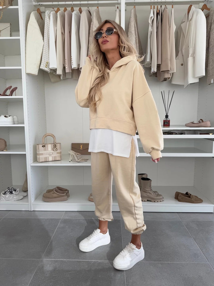 Women's Cropped Hoodie Lounge Set with asymmetrical hem, voluminous raglan sleeves and rolled joggers Mune Fashion