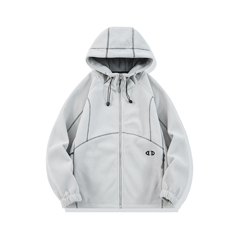 Unisex Oversize Fleece Hoodie Jacket with Contrast Seams and Zipper Pockets Mune Fashion