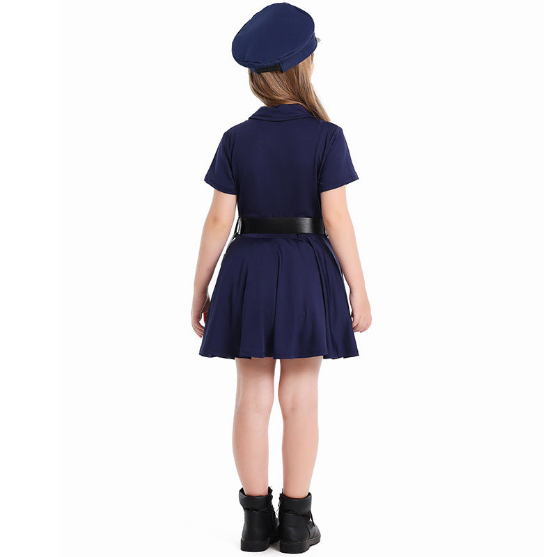 Girl Police Costume with Skirt and Hat Mune Fashion