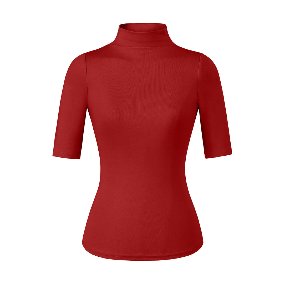Women's Fitted Stand Collar Shirt with Half-Length Sleeves Mune Fashion