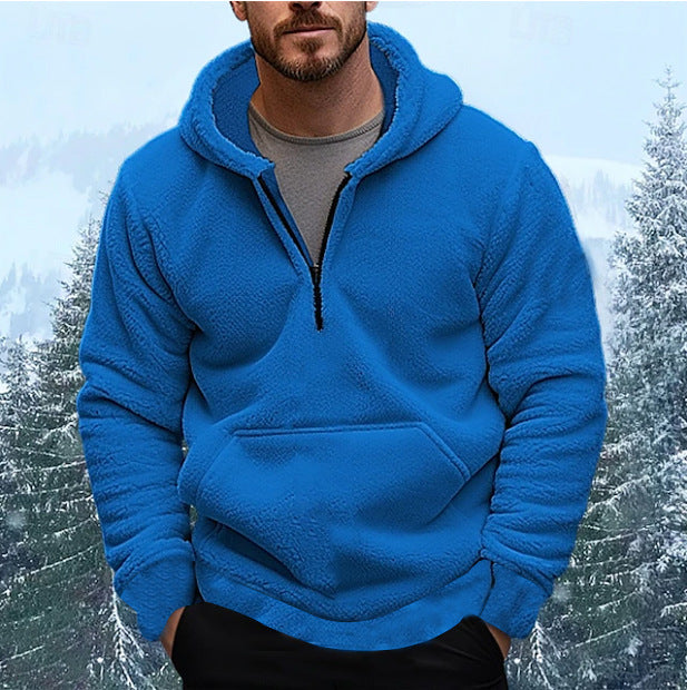 Men's nan sherpa fleece hoodie with half zipper, hood, and large kangaroo pocket Mune Fashion