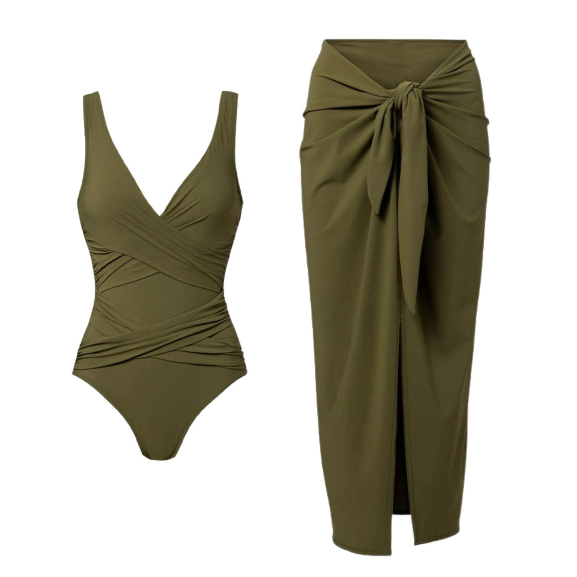 Women's One-piece Swimsuit with fashionable wrap design and elastic ruffle details Mune Fashion