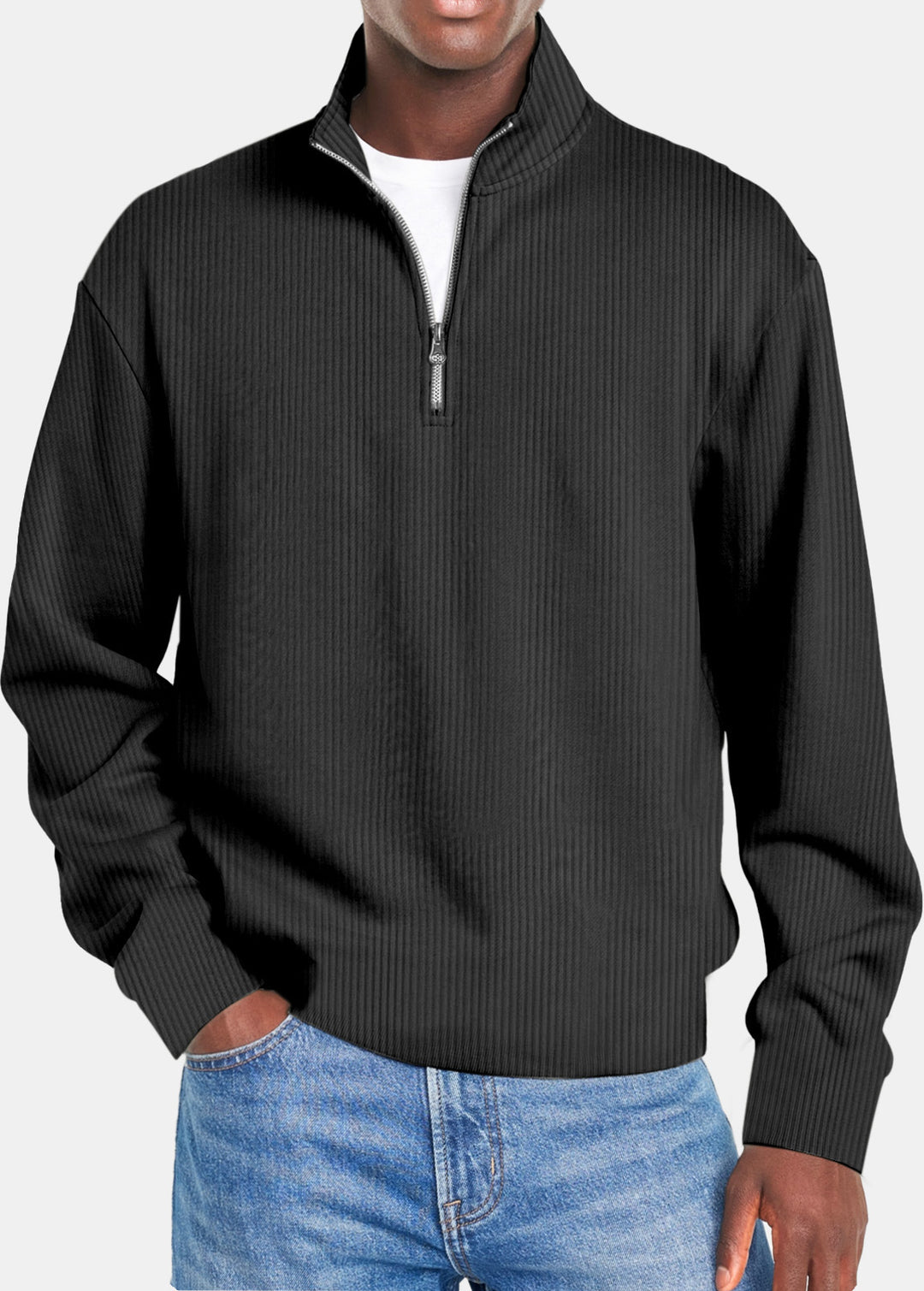 Men's ribbed troyer pullover with half zip and stand-up collar Mune Fashion