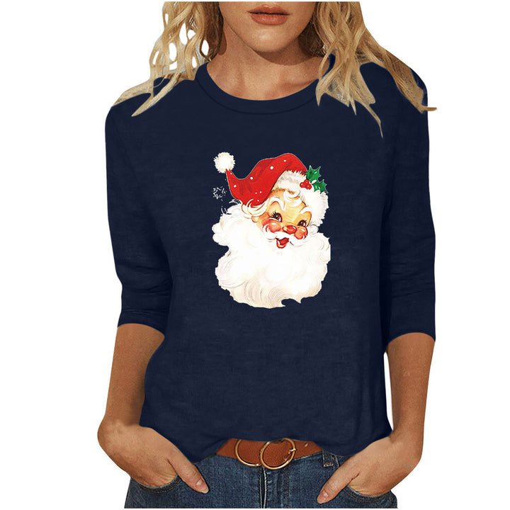 Ladies casual sweatshirt with nostalgic Santa Claus print and three-quarter sleeves Mune Fashion