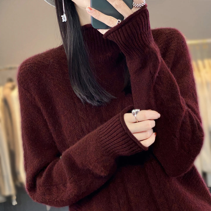 Women's Soft Cable Knit Mock Neck Sweater with Cashmere-like Feel and Extended Ribbed Cuffs Mune Fashion