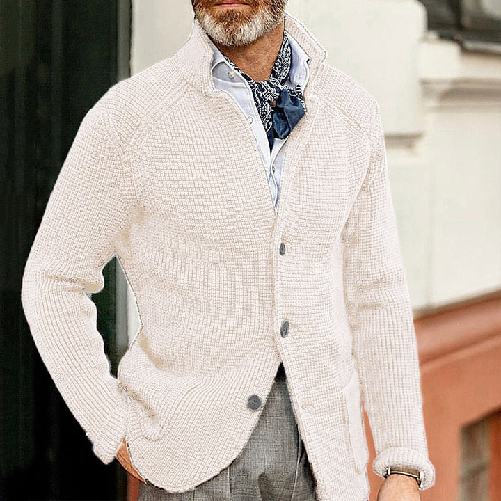 Men's Waffle Structure Cardigan Blazer with Stand-Up Collar and Patch Pockets Mune Fashion