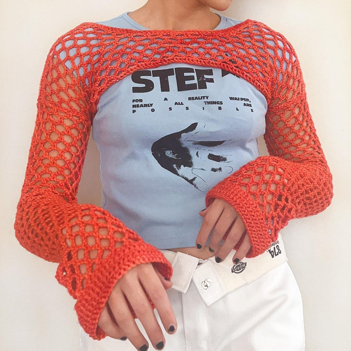 Women's Crocheted Long Sleeve Top with Off-Shoulder Design Mune Fashion