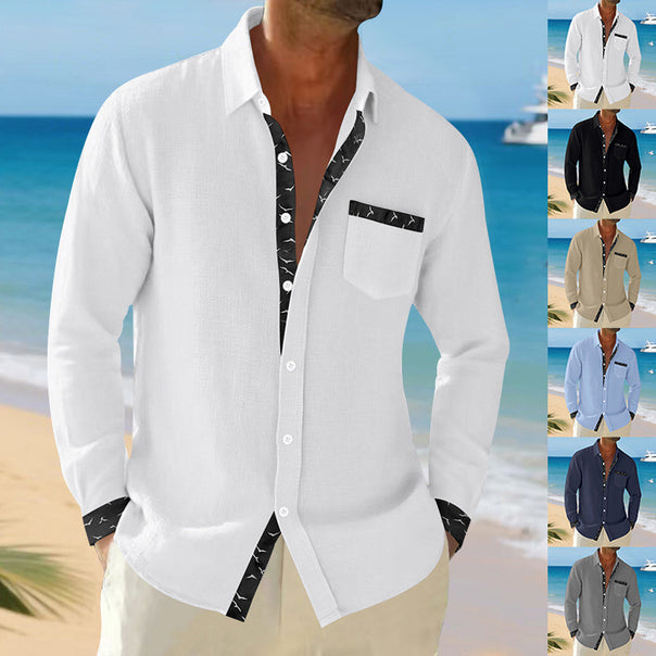Men's casual linen blend shirt with contrasting trim on collar and cuffs as well as breast pocket Mune Fashion