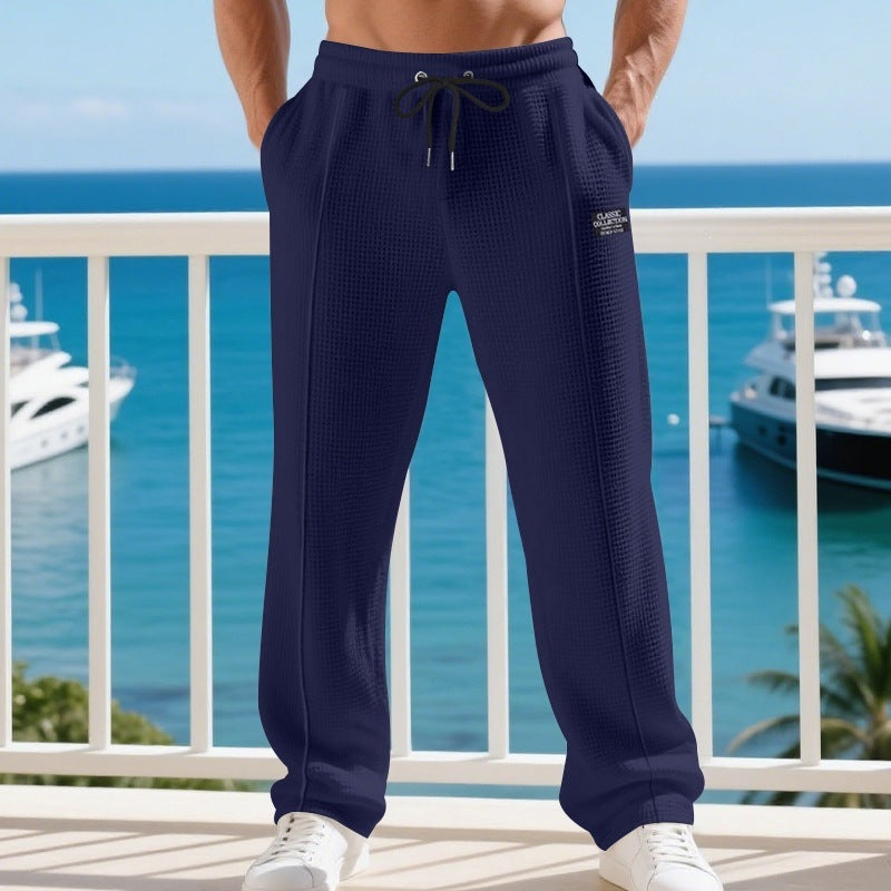 Men's Casual Waffle Knit Sweatpants with Drawstring and Side Pockets Mune Fashion