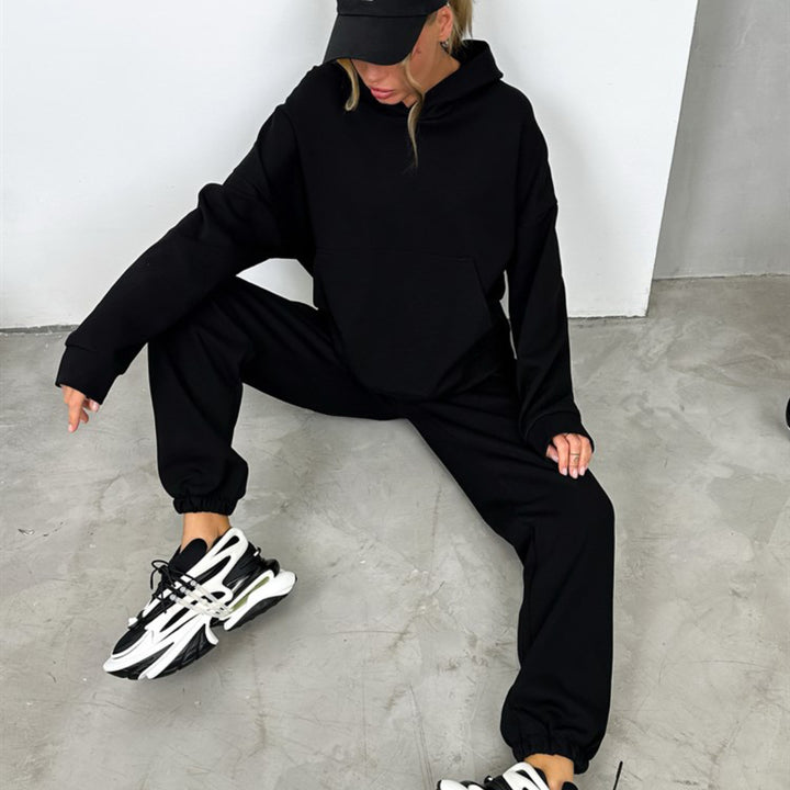 Women's nan Cropped Hoodie and fitted cuff Jogging Pants set made of heavy French Terry Mune Fashion