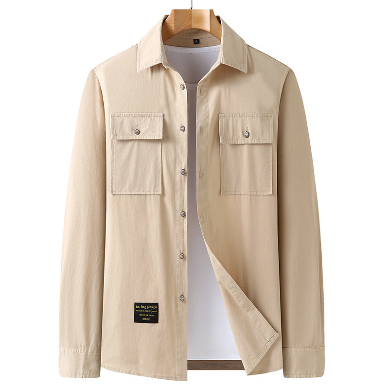 Men's Modern Slim-Fit Cotton Blend Shirt with Chest Pockets and Kent Collar Mune Fashion