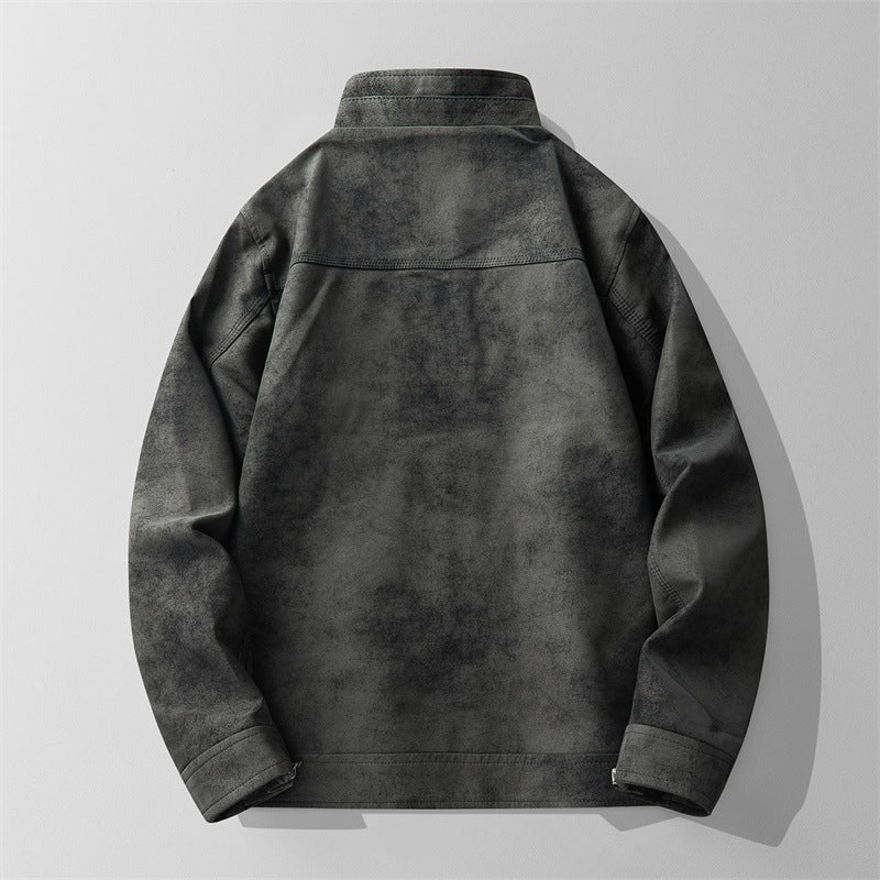 Men Stylish Faux Leather Jacket with Stand-Up Collar Mune Fashion