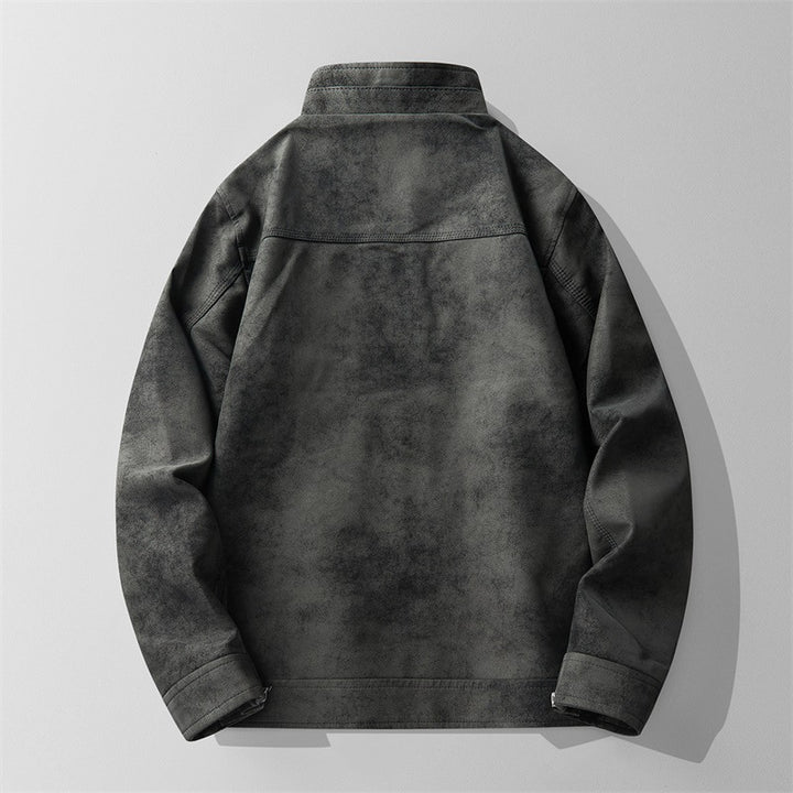 Men Stylish Faux Leather Jacket with Stand-Up Collar Mune Fashion