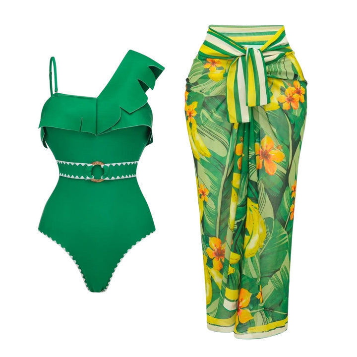 Women's one-piece swimsuit with voluminous ruffles and stylish wrap skirt Mune Fashion