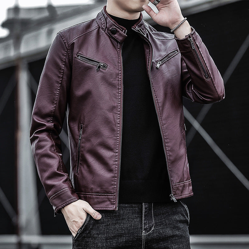 Men's faux leather moto jacket in aviator style with stand-up collar and functional zippers Mune Fashion