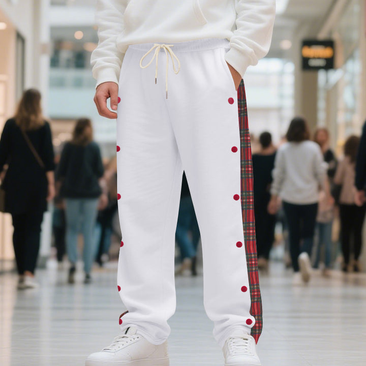 Men's oversized jogging pants with button placket and checkered side stripe Mune Fashion