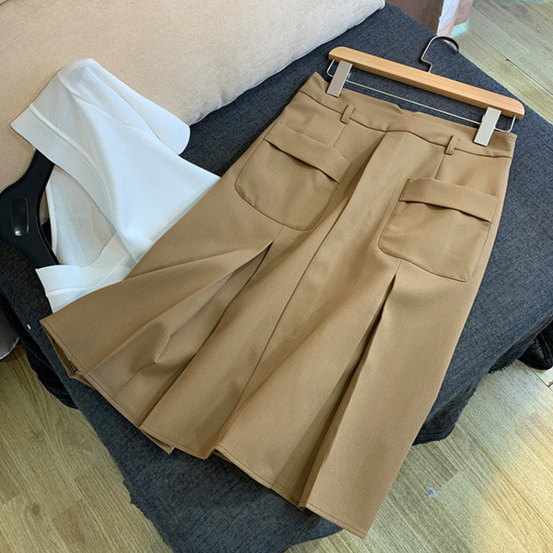 Women Elegant Midi Skirt with Practical Pockets Mune Fashion