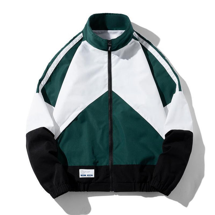 Men's Lightweight Windbreaker Track Jacket in Geometric Color Block with Mesh Lining, Stand-up Collar & Zipper Mune Fashion