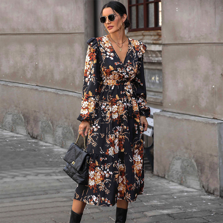 Ladies Floral Maxi Dress with Ruffle Details Mune Fashion