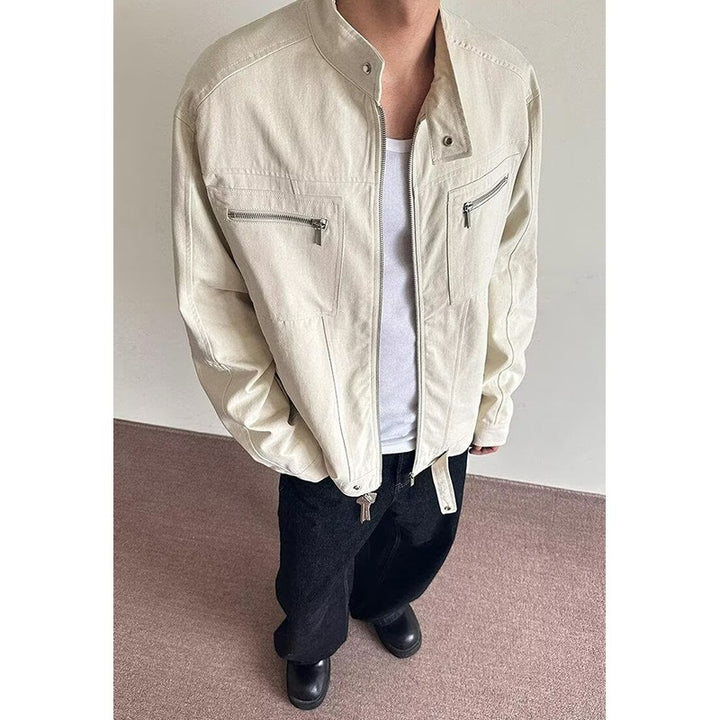 Men's Lightweight Overshirt Jacket with Stand-Up Collar and Zipper Pockets Mune Fashion