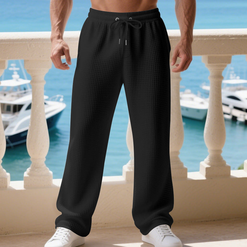 Men's waffle piqué lounge pants with elastic tunnel drawstring waistband and straight leg Mune Fashion
