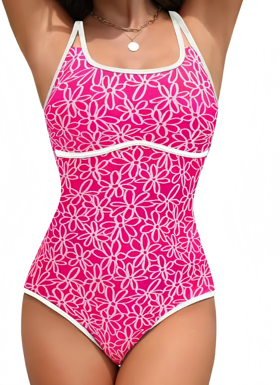 Ladies One-Piece Swimsuit with Floral Design and High Leg Cut Mune Fashion