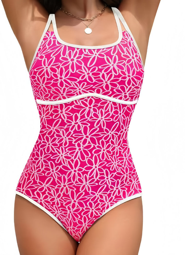 Ladies One-Piece Swimsuit with Floral Design and High Leg Cut Mune Fashion