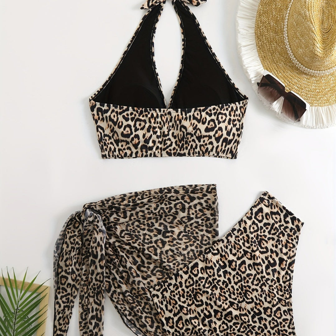 Women's triangle bikini set with elegant wrap and sophisticated animal print Mune Fashion