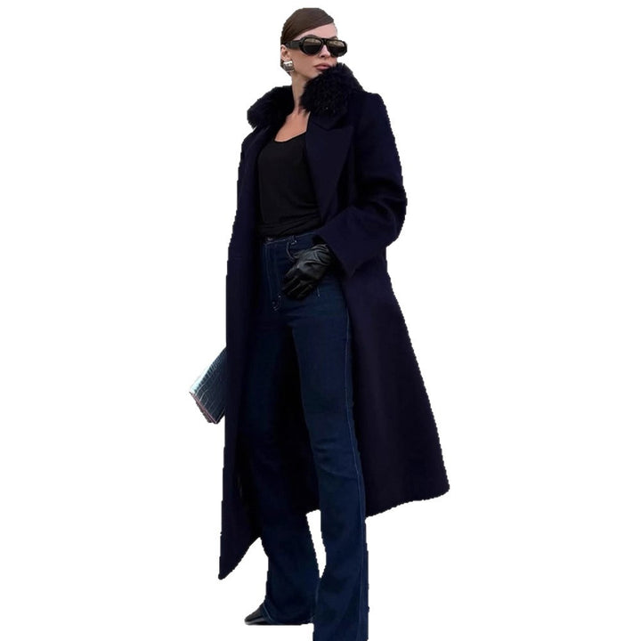 Women's long wool blend coat with generous faux fur shawl collar and oversized cut Mune Fashion