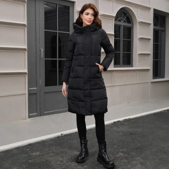Women longer quilted hooded coat with thermal insulation Mune Fashion