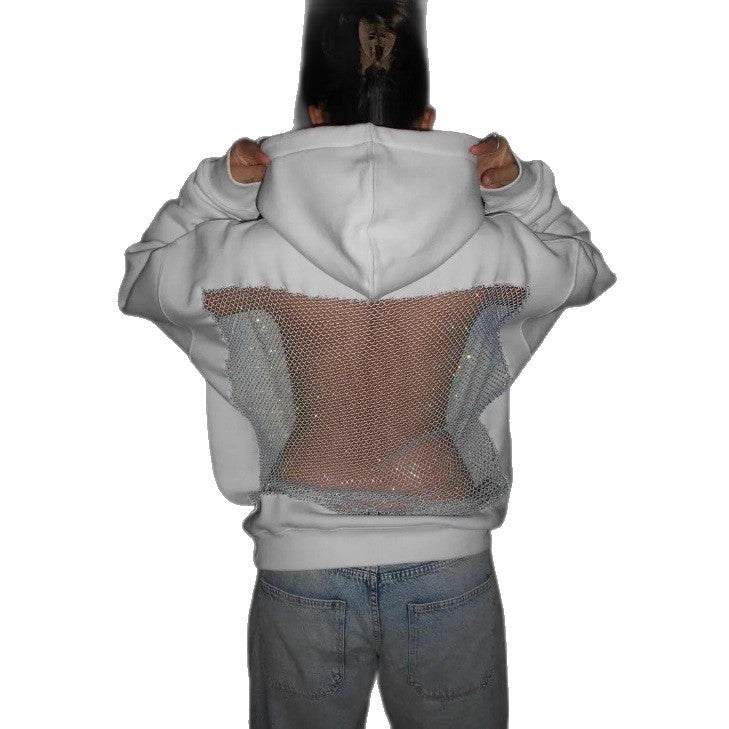 Women's hoodie with glittering mesh back application Mune Fashion