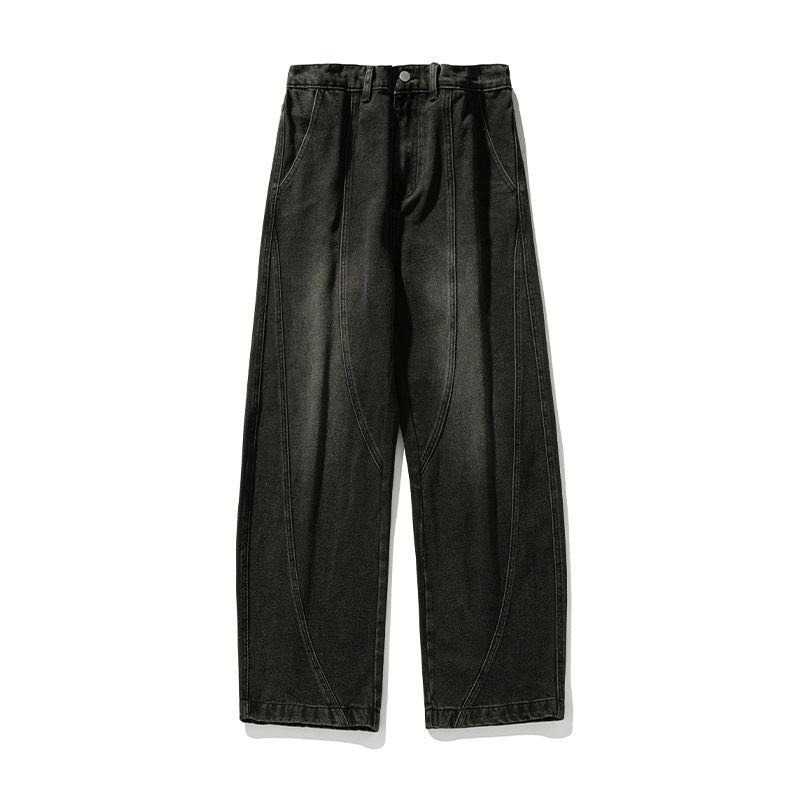 Men's Wide Denim Pants with Contrasting Insert Seams and High Waist Mune Fashion