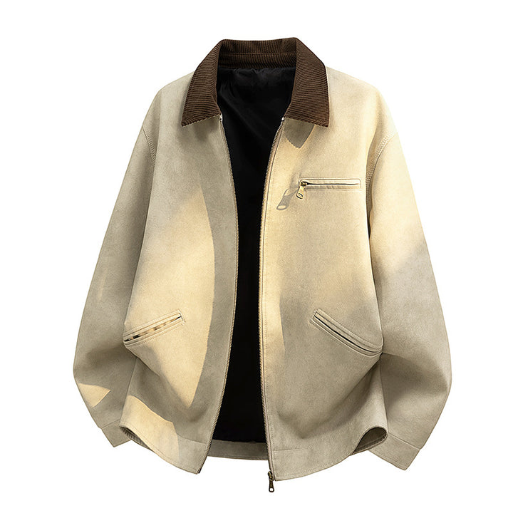 Men's Casual Faux Leather Jacket with Wide Collar Mune Fashion
