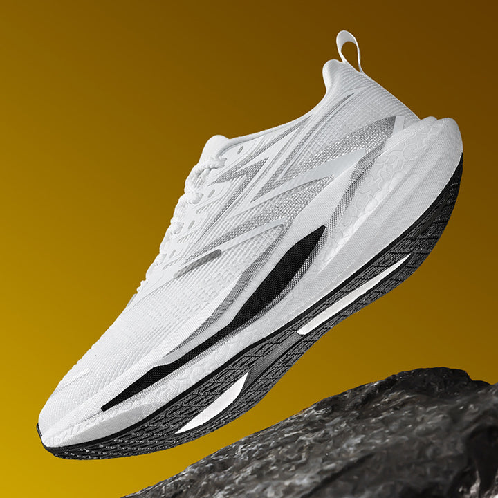 Unisex dynamic road running shoes with curved rocker midsole, reactive EVA cushioning and breathable knitted upper material Mune Fashion