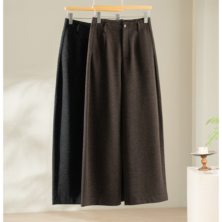 Women Wide-Cut High-Waist Trousers with Pleats and Flowing Wool Blend Quality Mune Fashion