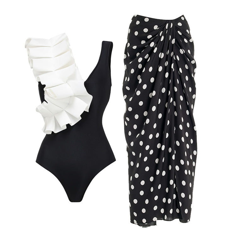Women's swimsuit set with stylish wrap skirt and elegant ruffle top Mune Fashion