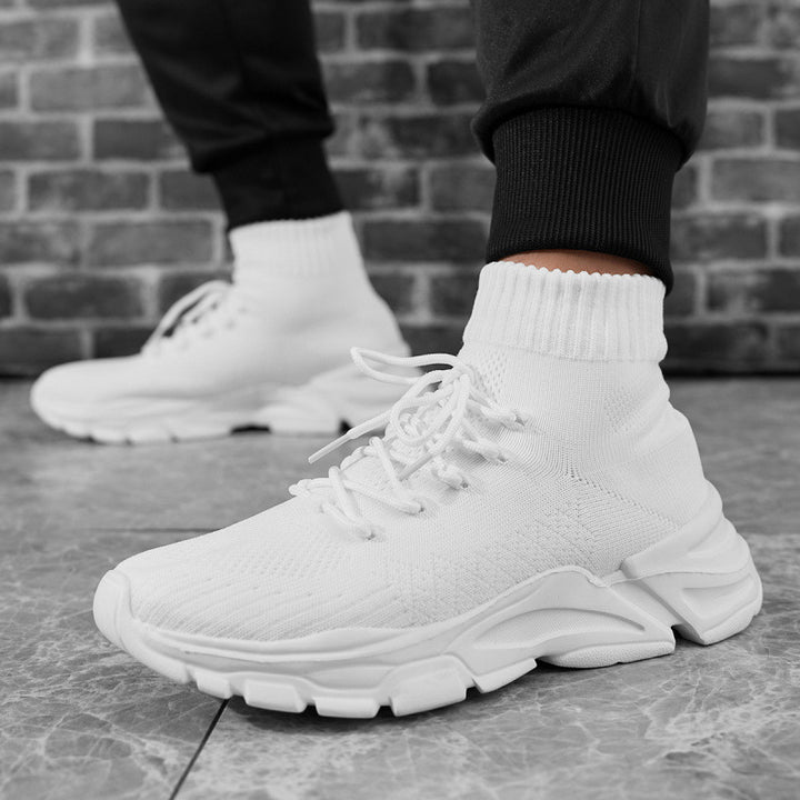 Women’s knitted sock sneakers with high shaft, padded platform sole and elastic lacing system Mune Fashion