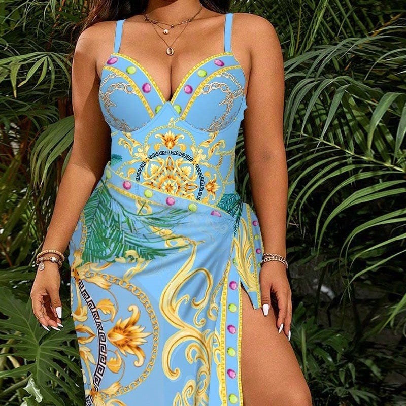 Ladies Elegant Summer Dress with High Slit and Playful Drawstring Mune Fashion