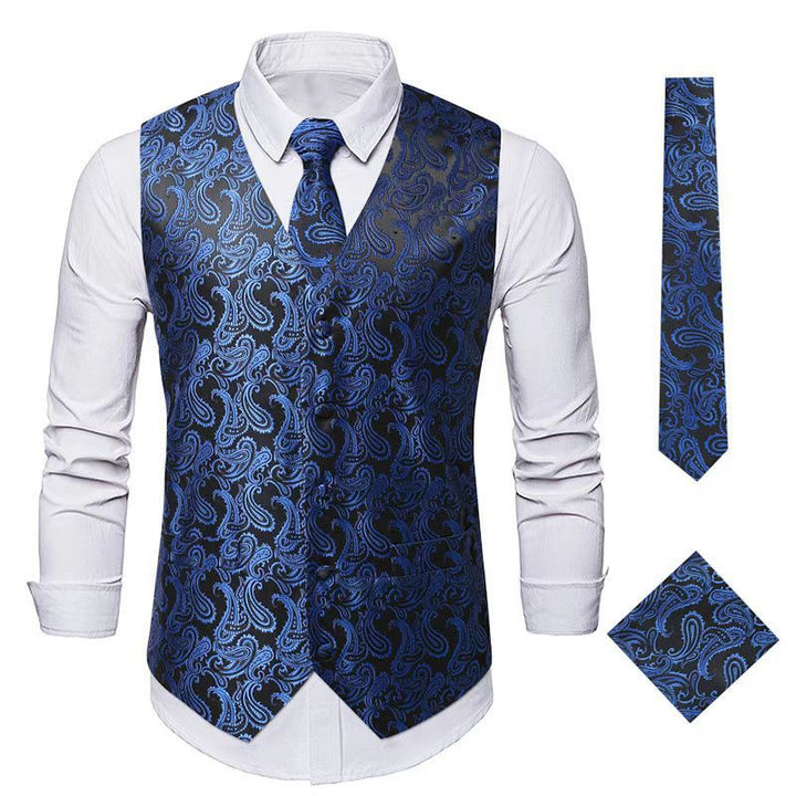 Men's Nan Paisley Satin Suit Vest Set with Tie and Pocket Square Mune Fashion