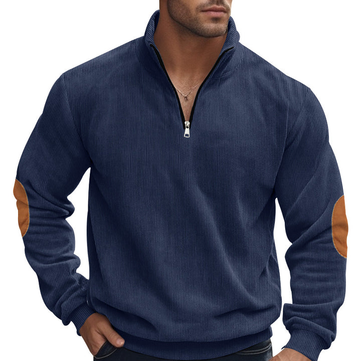Men's nan Troyer half-fleece pullover with ribbed structure, elastic cuffs, and contrast elbow patches Mune Fashion
