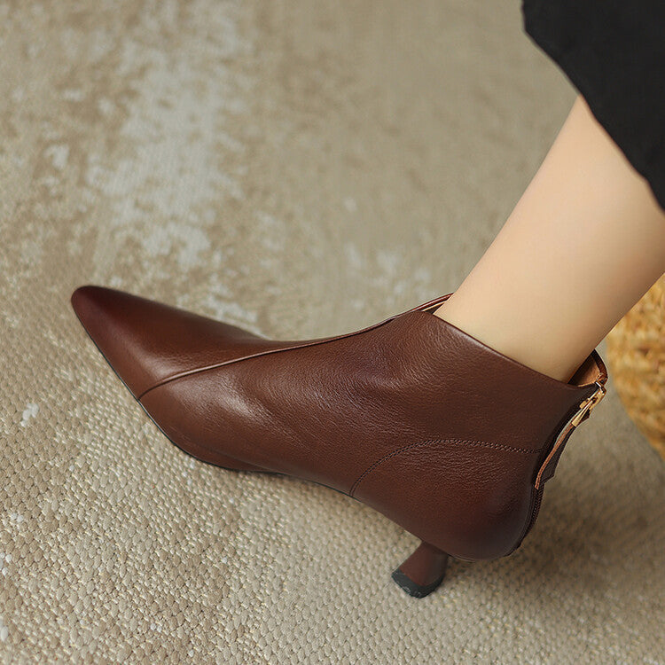 Ladies pointed ankle-high ankle boots with low stiletto heel and side zipper Mune Fashion