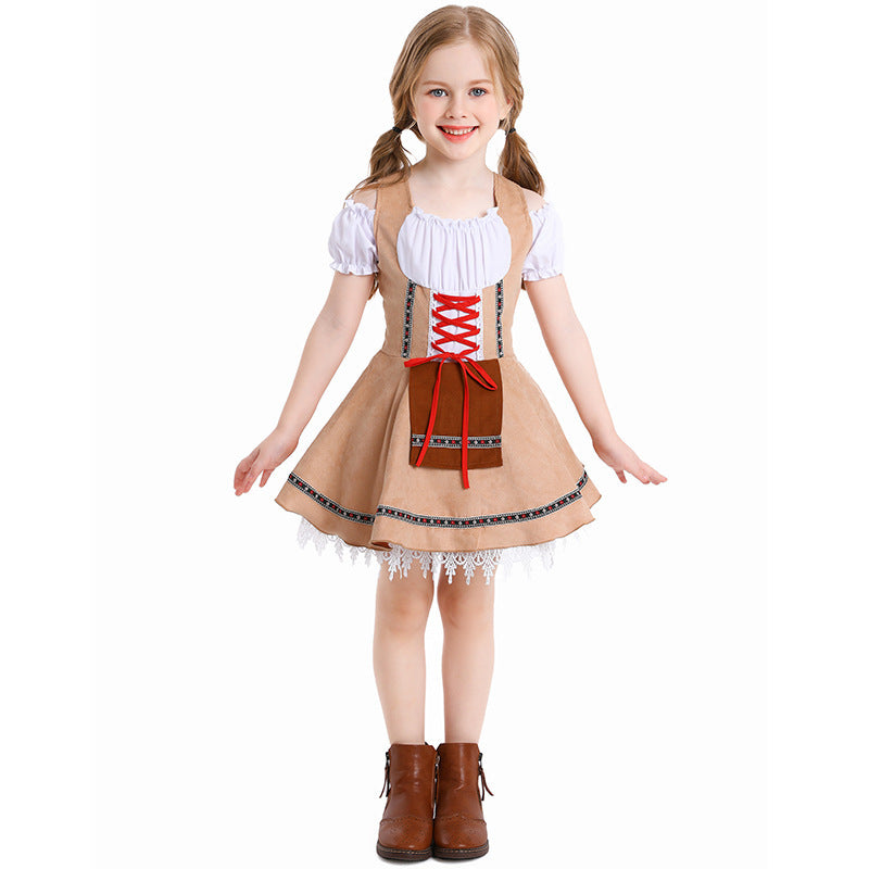 Ladies nan traditional children's dirndl with laced bodice, lace underskirt and decorative apron Mune Fashion