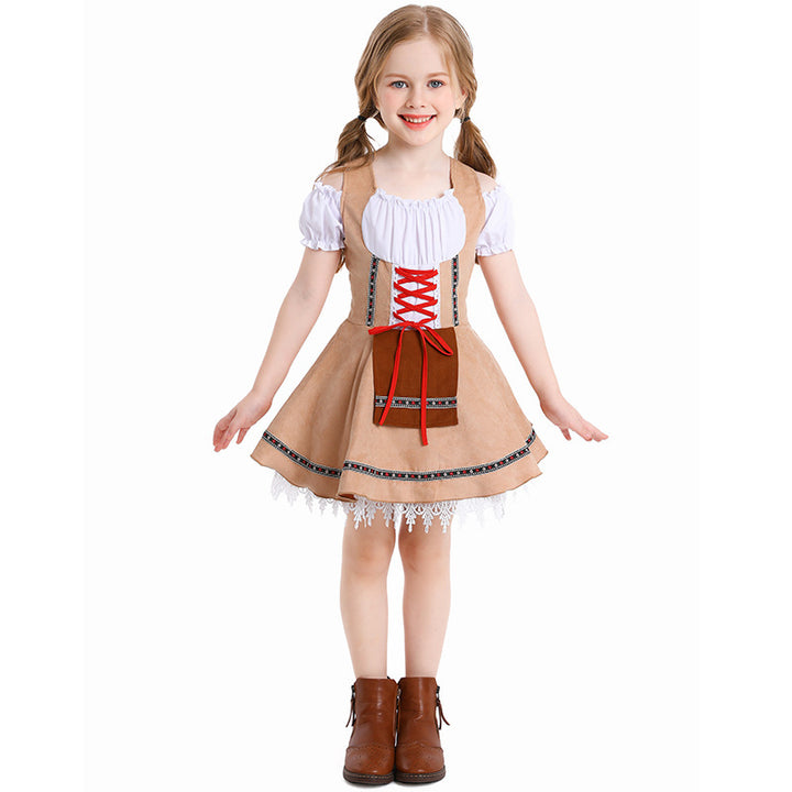 Ladies nan traditional children's dirndl with laced bodice, lace underskirt and decorative apron Mune Fashion