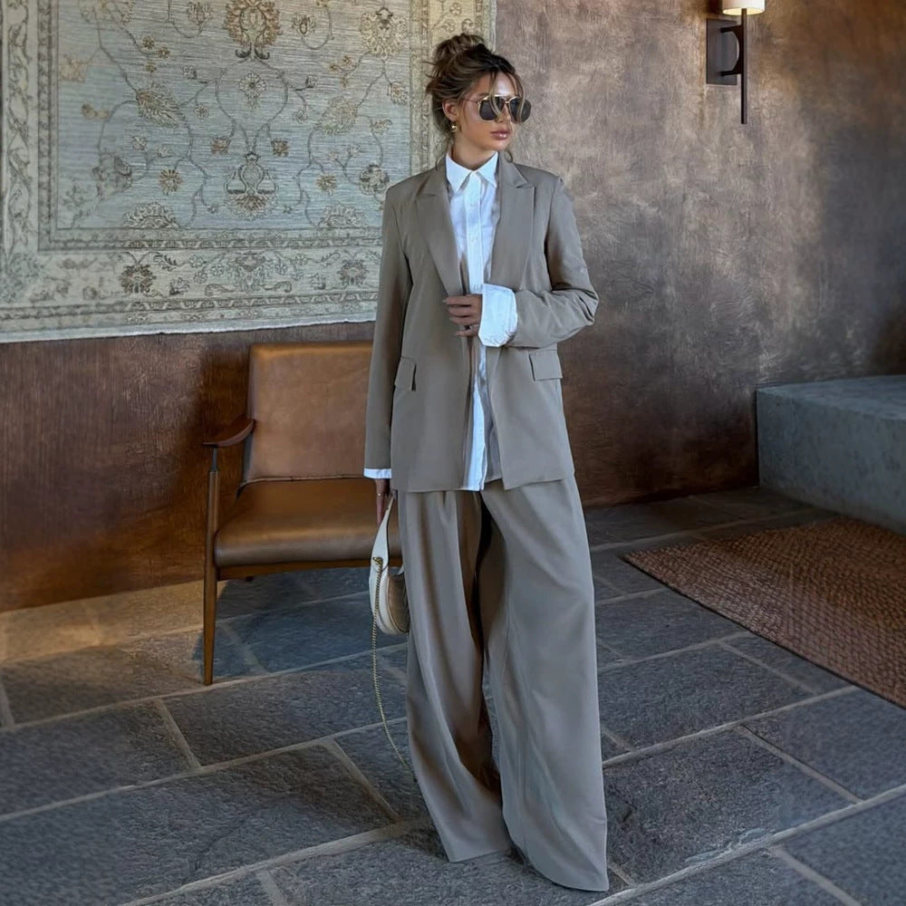 Women Three-Piece Tailoring Set with Corset Top, Oversized Blazer and Pleated Wide-Leg Pants Mune Fashion