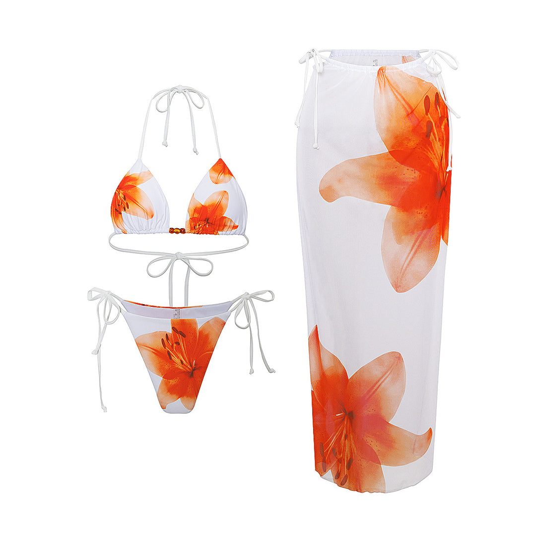 Ladies Bikini Set with elegant wrap skirt and fashionable floral patterns Mune Fashion